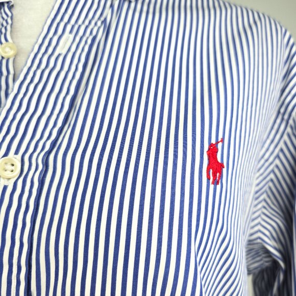 Ralph Lauren Blue Label Slim Fit Navy White Striped Poplin Button Down Shirt - Picture 7 of 11